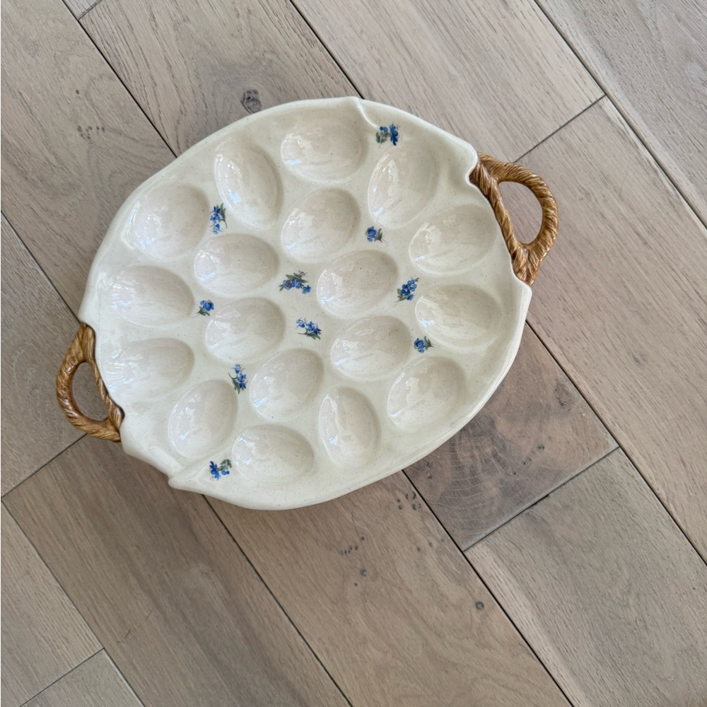 Ceramic Egg Holder Tray with Rope-Style Handles - Cream - Picture 3 of 6